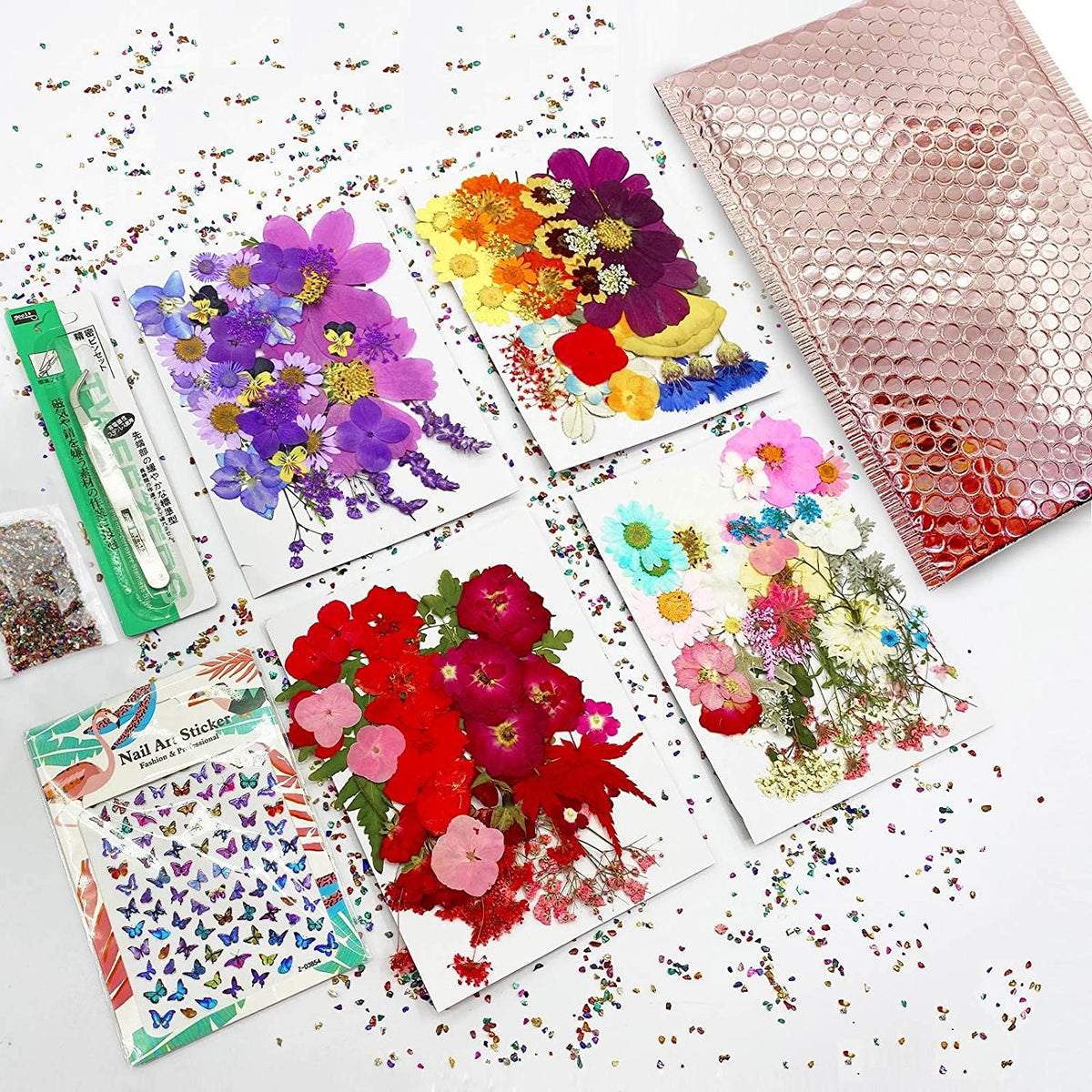 AINAZ 154 Pcs Natural Dried Pressed Flowers for Resin Molds