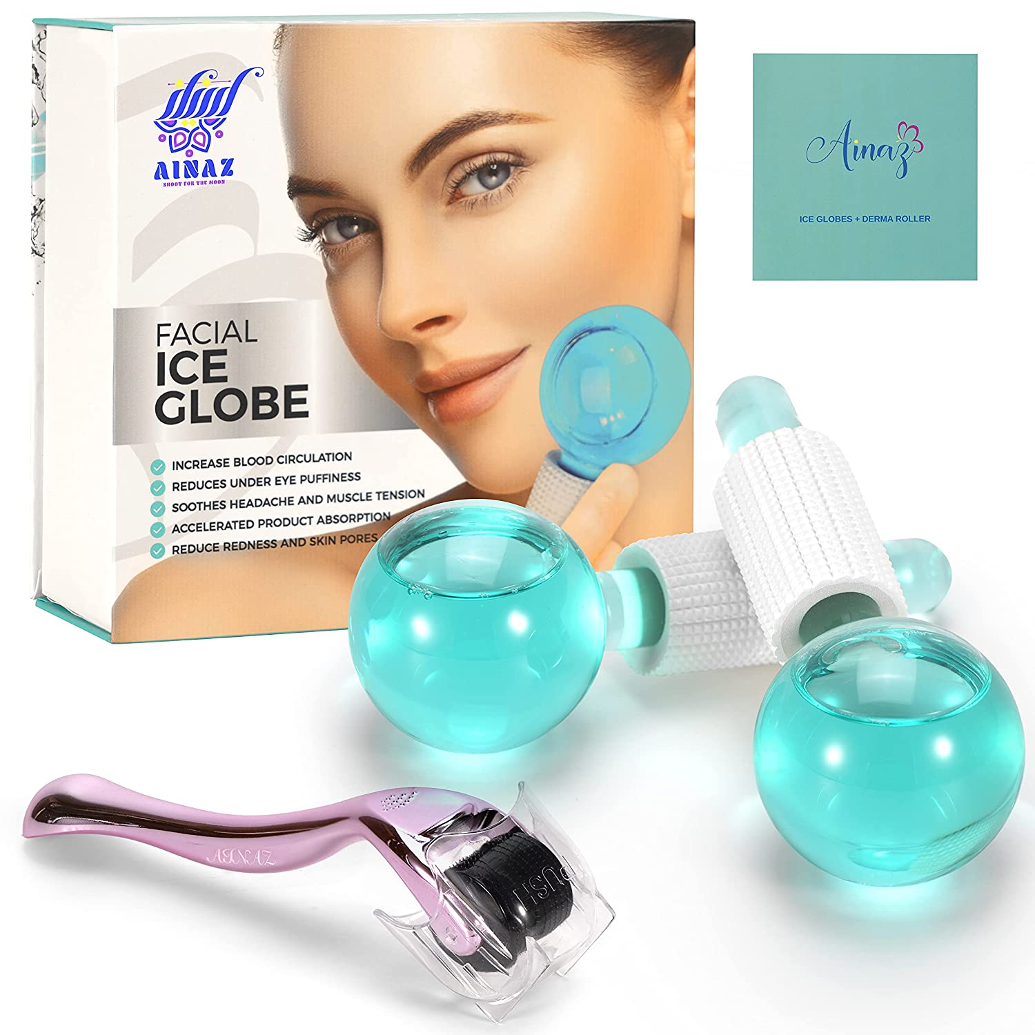 AINAZ | Ice Globes with Cleaning Sponge and 540 Titanium Microneedle Tool