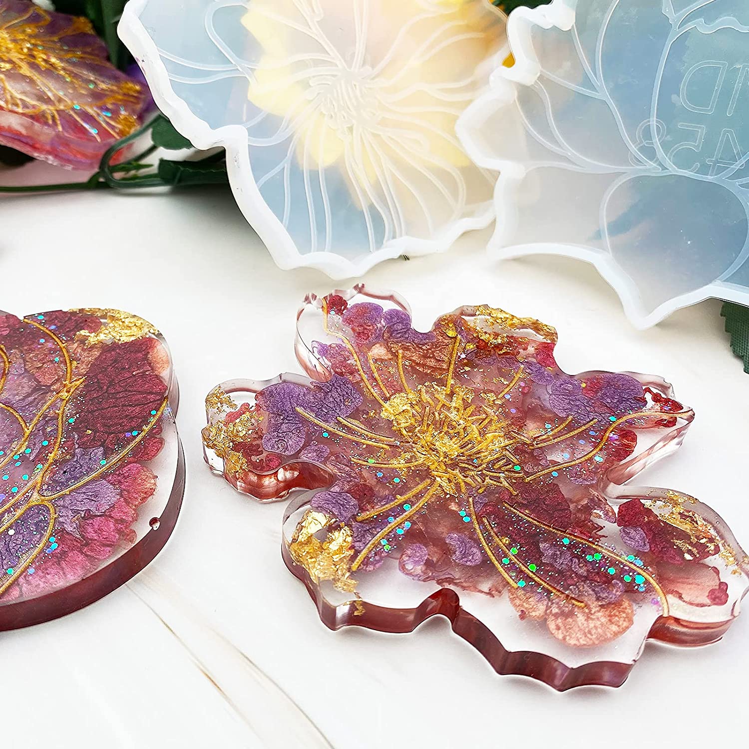 AINAZ Elegant Large Silicone Flower Shape Coaster Resin Molds - Ainaz Store